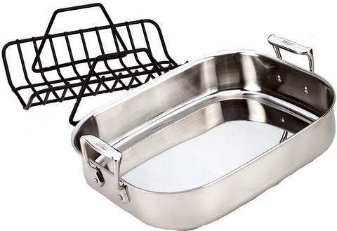 All Clad, Stainless Steel Roaster with Rack - 11" x 14"