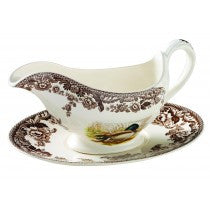 Spode Woodland Mallard/Snipe/Rabbit Sauce Boat and Stand