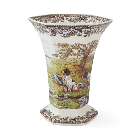 Spode, Woodland Hexagonal Vase, Hunting Dogs