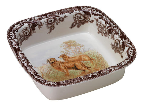 Spode Woodland Square Rim Dish- Golden Retrievers