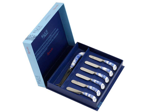 Spode Blue Italian Cheese Knife and 6 Spreader Set