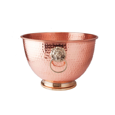 Copper Round Champagne Bucket with Lion Head Handles