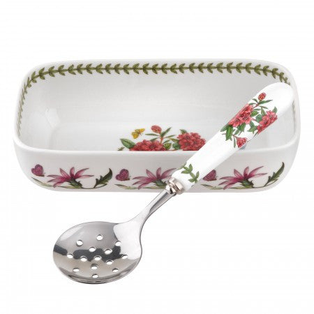 Portmeirion Botanic Garden Cranberry Dish With Slotted Spoon